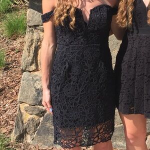 ASTR the label black lace off the shoulder mini dress